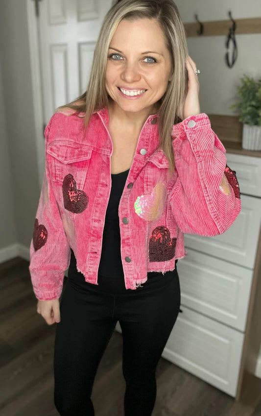 Sequin Heart Corduroy Shacket