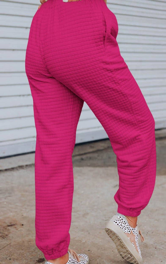 Textured Cropped Tee and Jogger Pants Set: XL / ROSE PINK