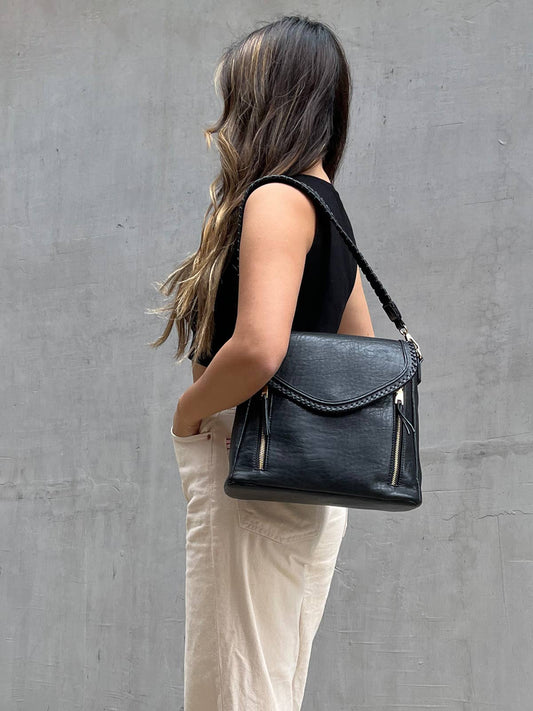 Lorelei Double Zip Crossbody – Whipstitch Trim - Brown