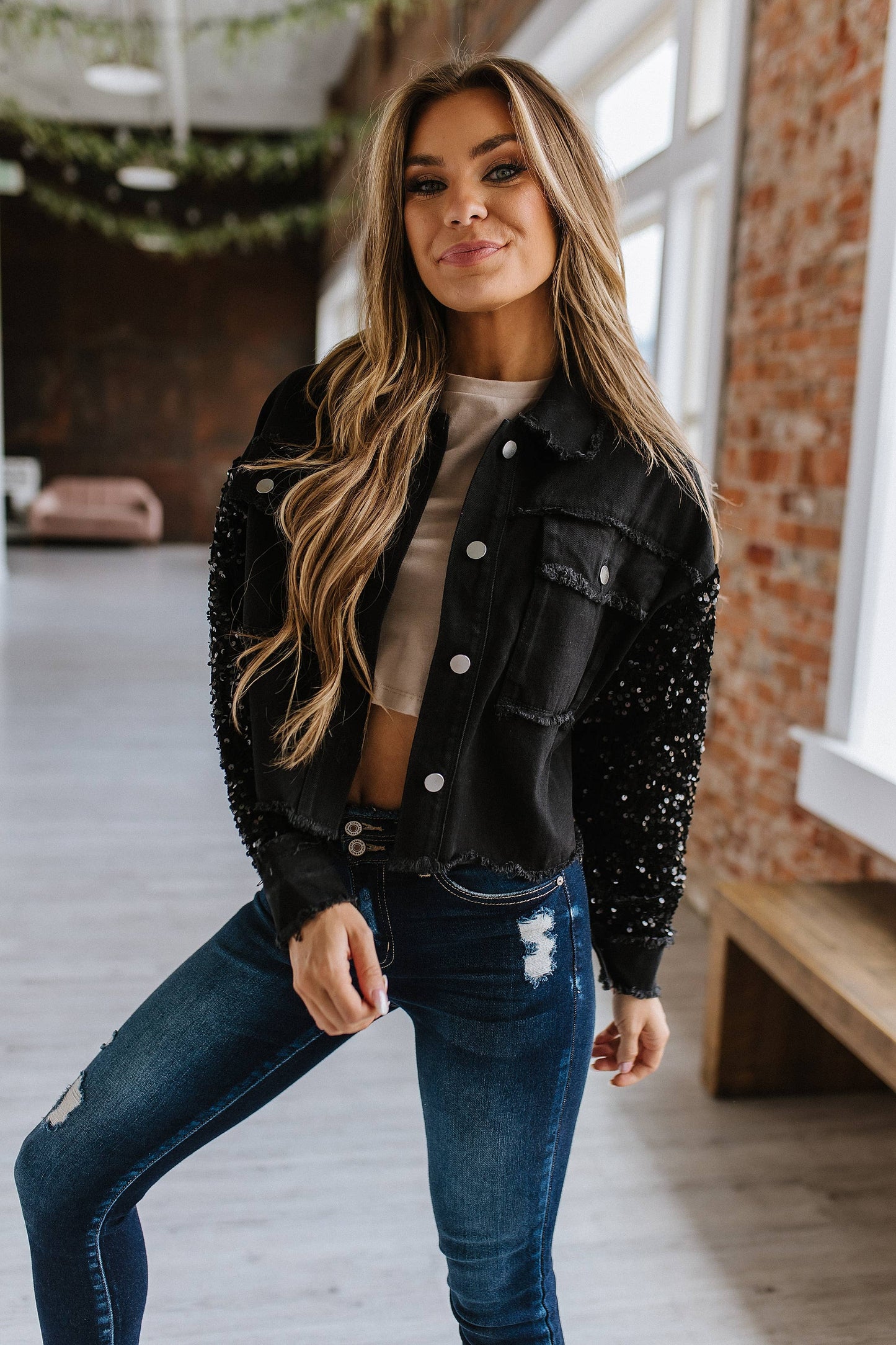 Black Sequin Denim Jacket