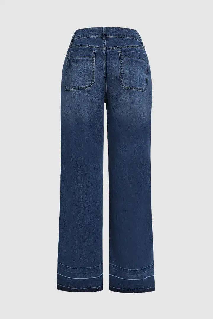 Light Wash Denim Jeans High Waist Wide Leg Casual: Navy / 100%Polyester / 2XL