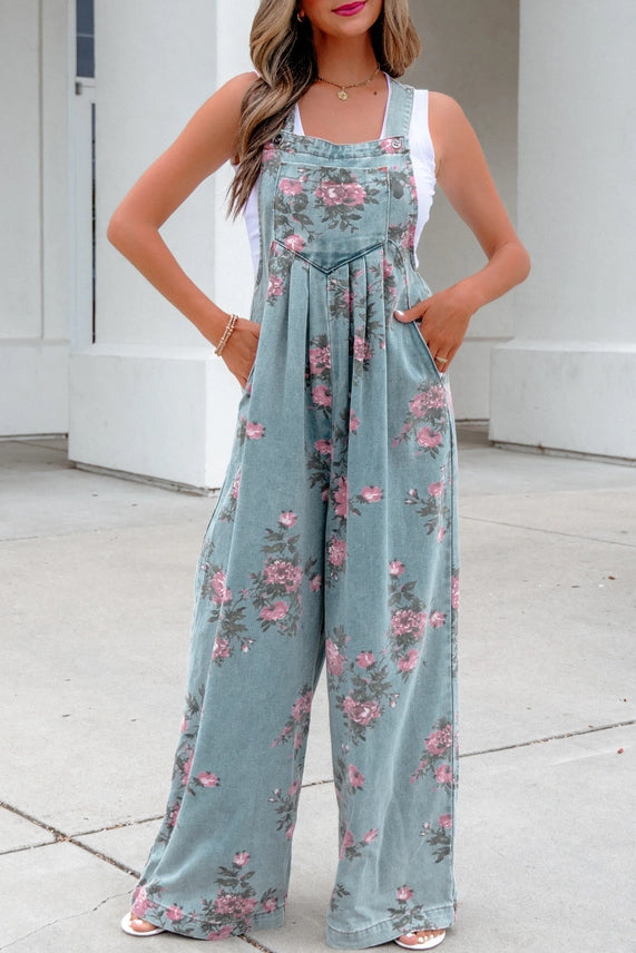 Floral Wide Leg Overall Jumpsuit