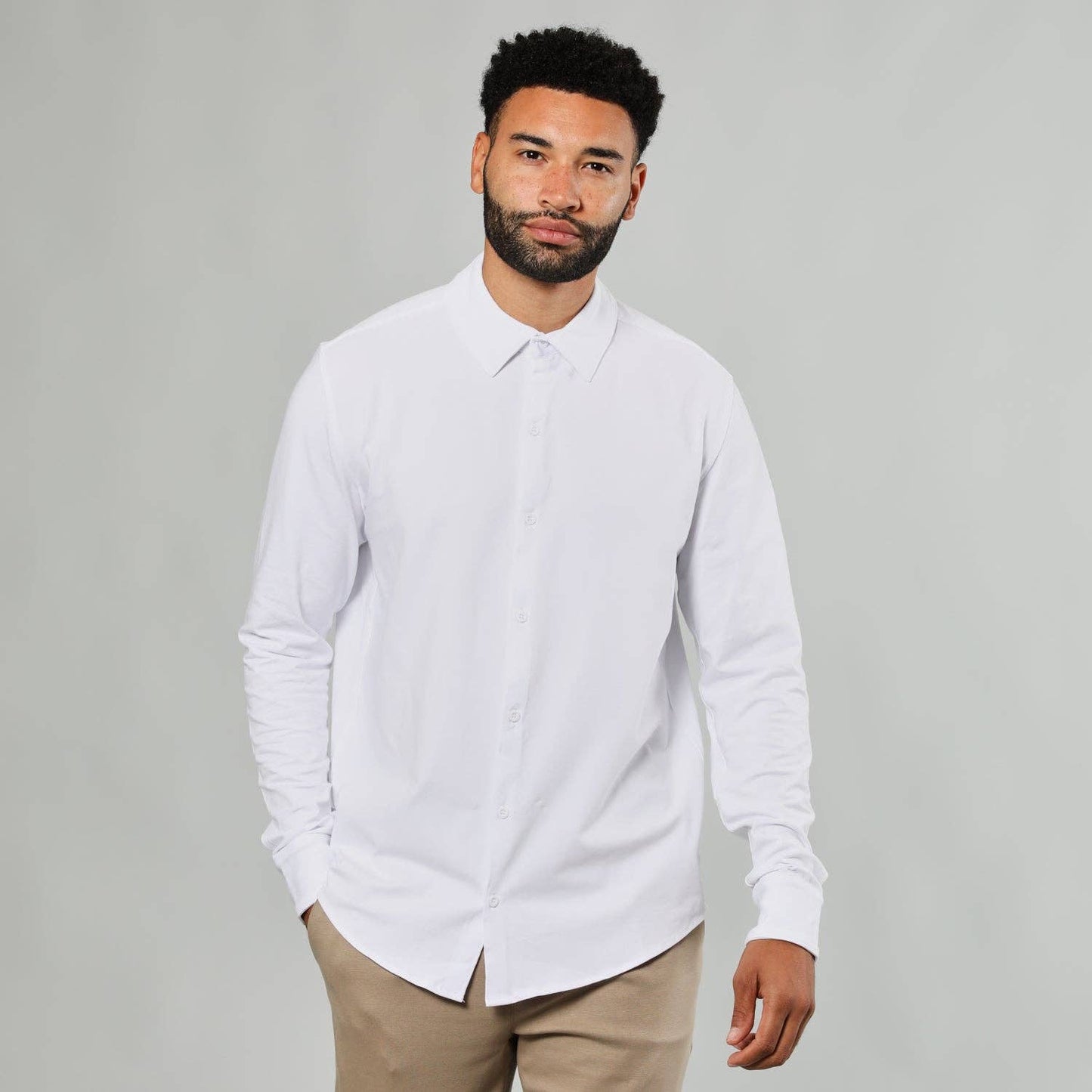 MEN'S White Super Stretch Button Up Shirt