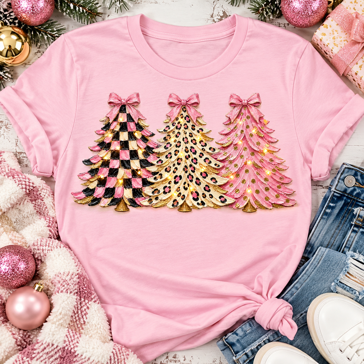 Girly Christmas Trees Graphic Apparel