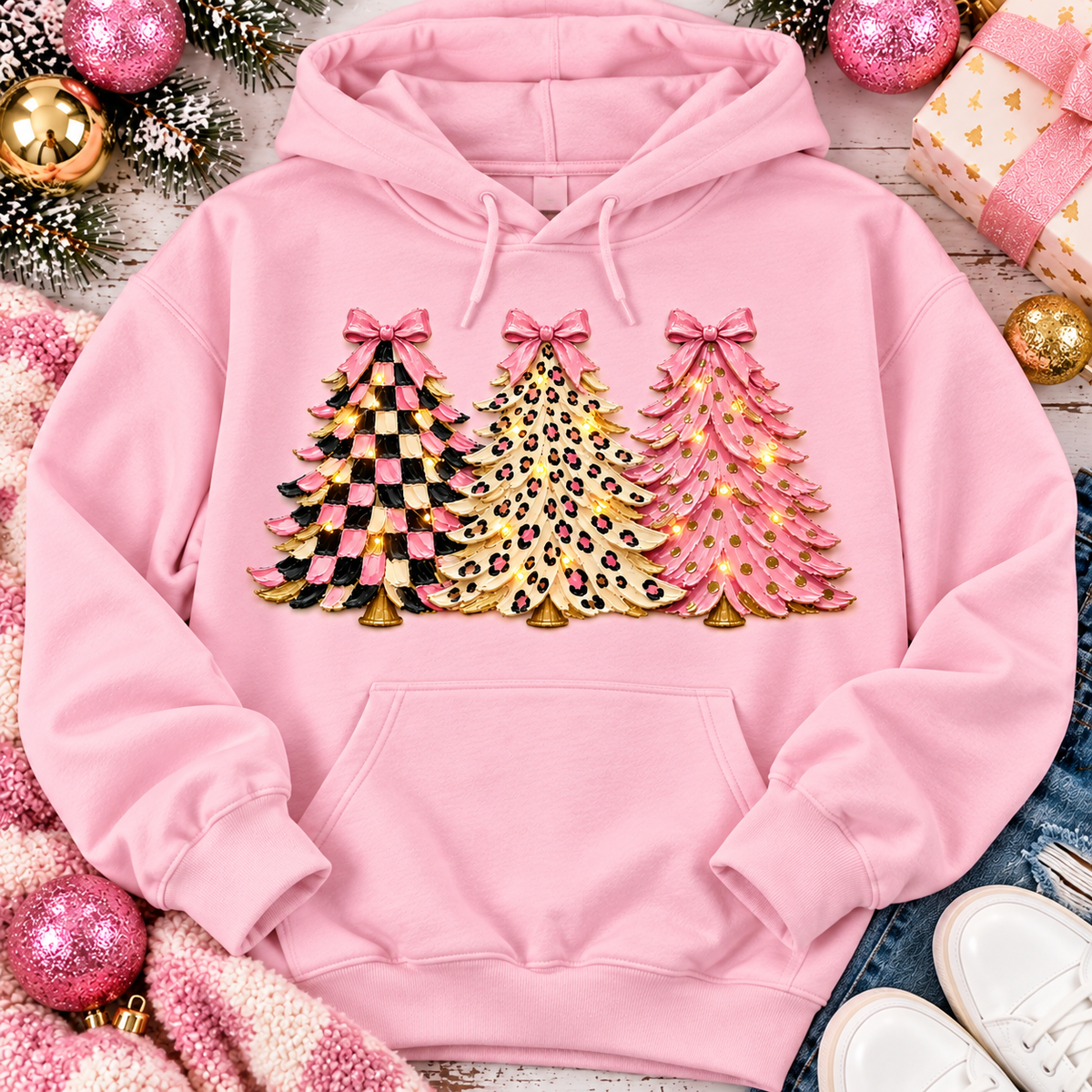 Girly Christmas Trees Graphic Apparel