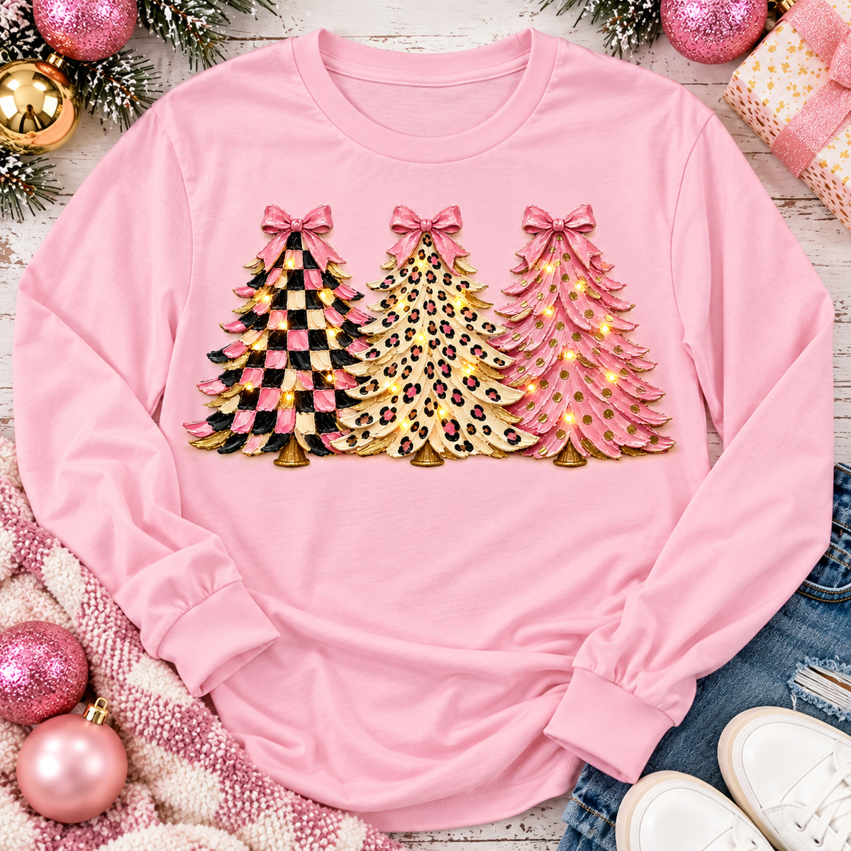 Girly Christmas Trees Graphic Apparel
