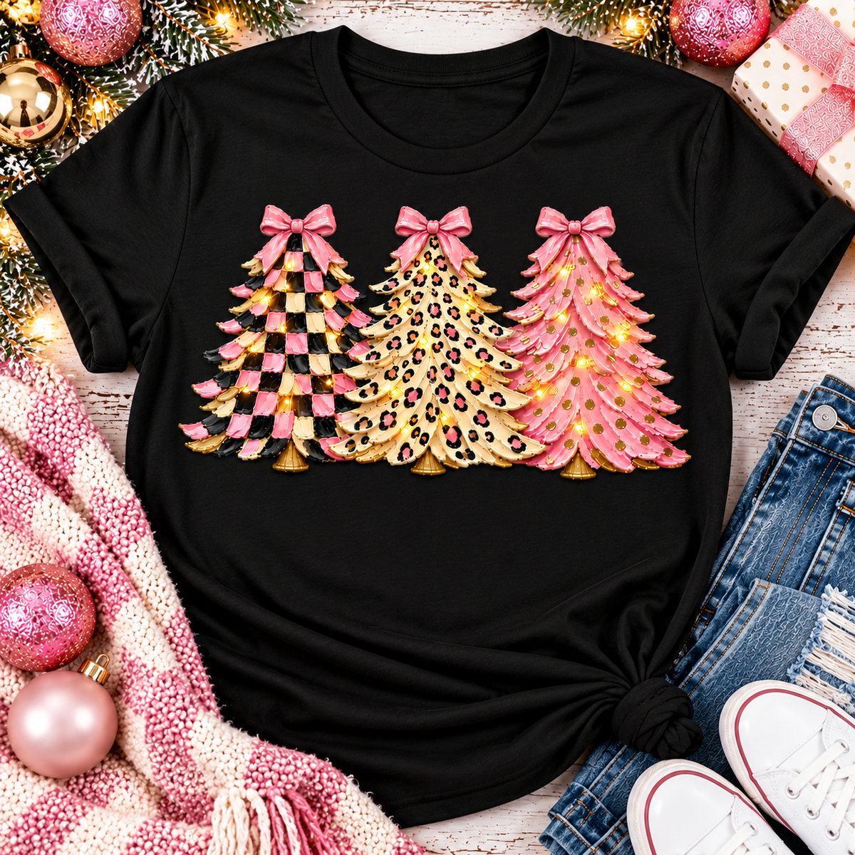 Girly Christmas Trees Graphic Apparel