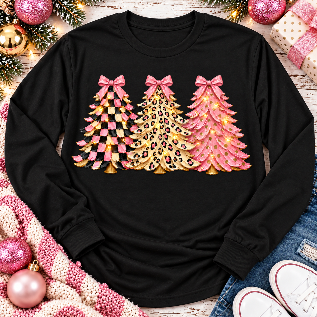 Girly Christmas Trees Graphic Apparel
