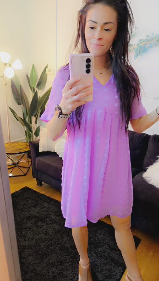 Lilac Swiss Dot V-Neck Babydoll Dress