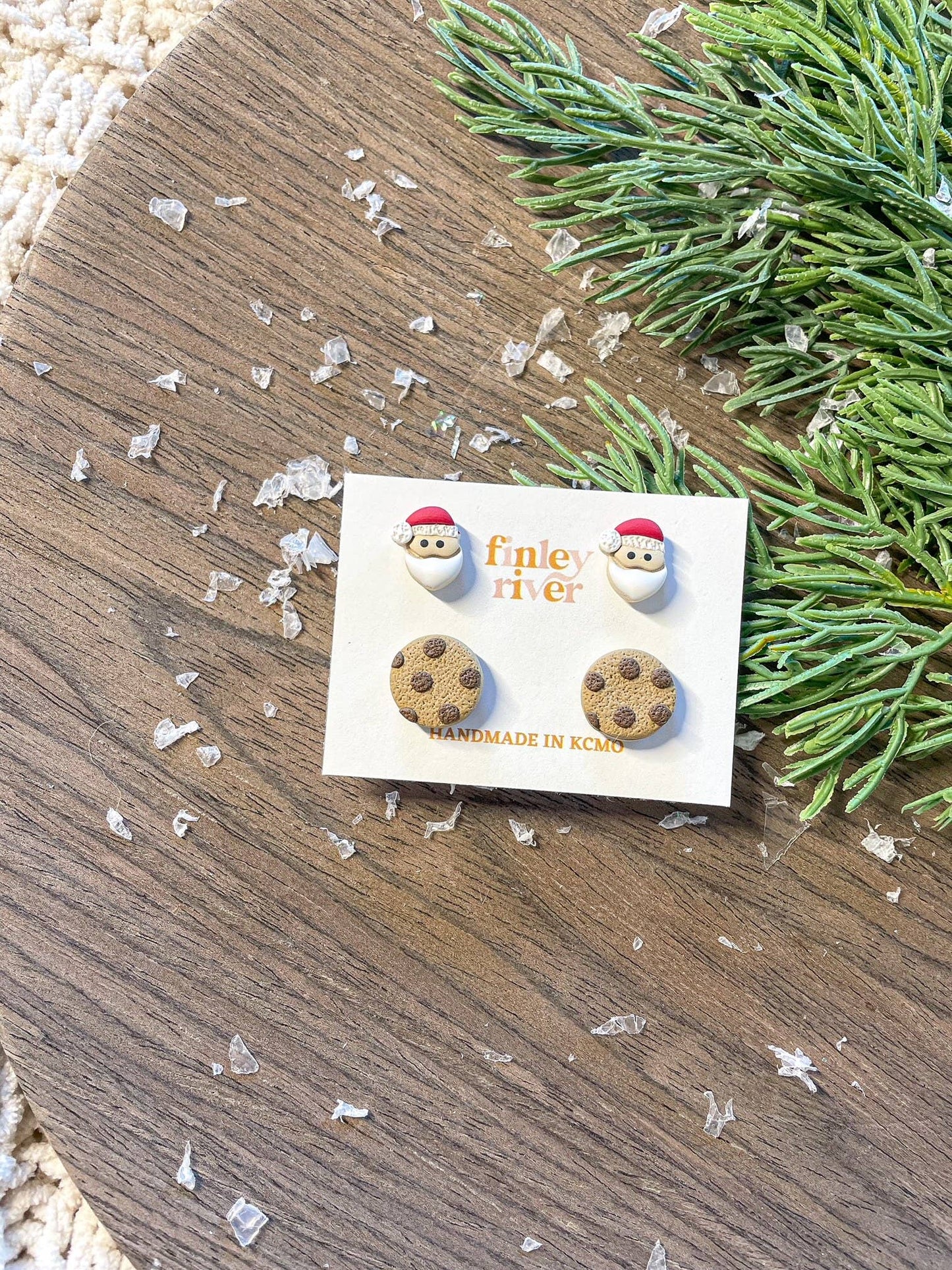 Christmas Cookie Stud Pack | Santa Cookies | Clay Earrings: Gold Findings