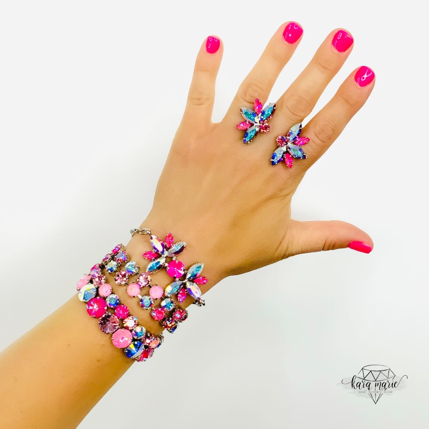 Kara Marie Jewelry -8mm Double Diamonds Bracelet in Ultra Pink Hues