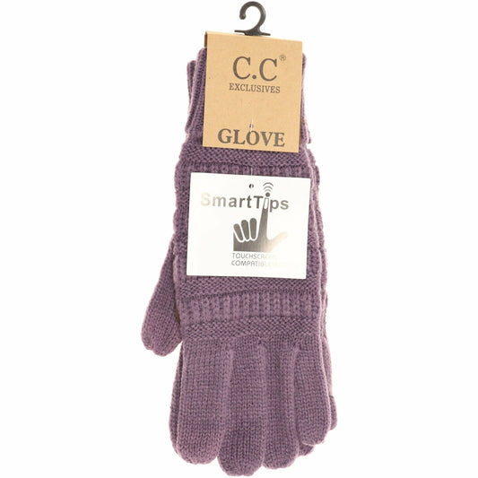 Solid Cable Knit CC Gloves: Violet