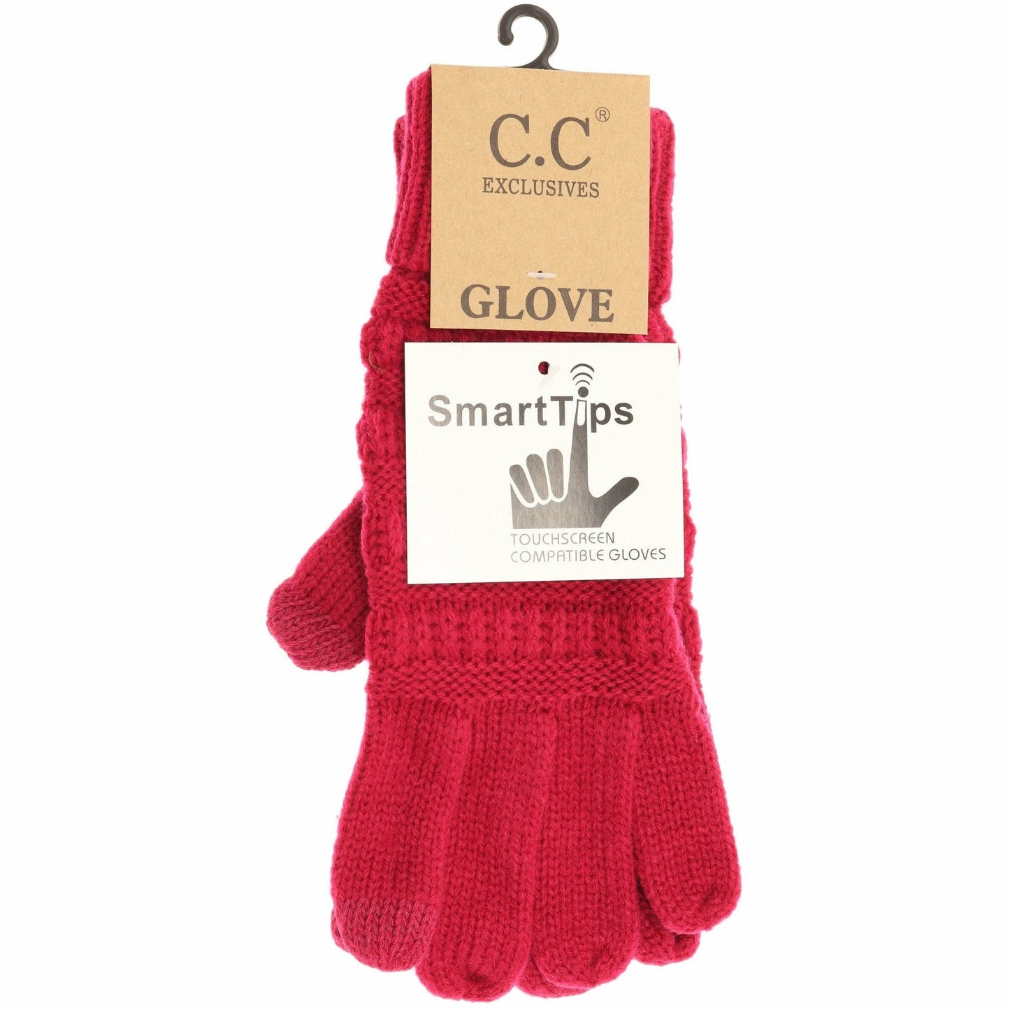 Solid Cable Knit CC Gloves : Hot Pink