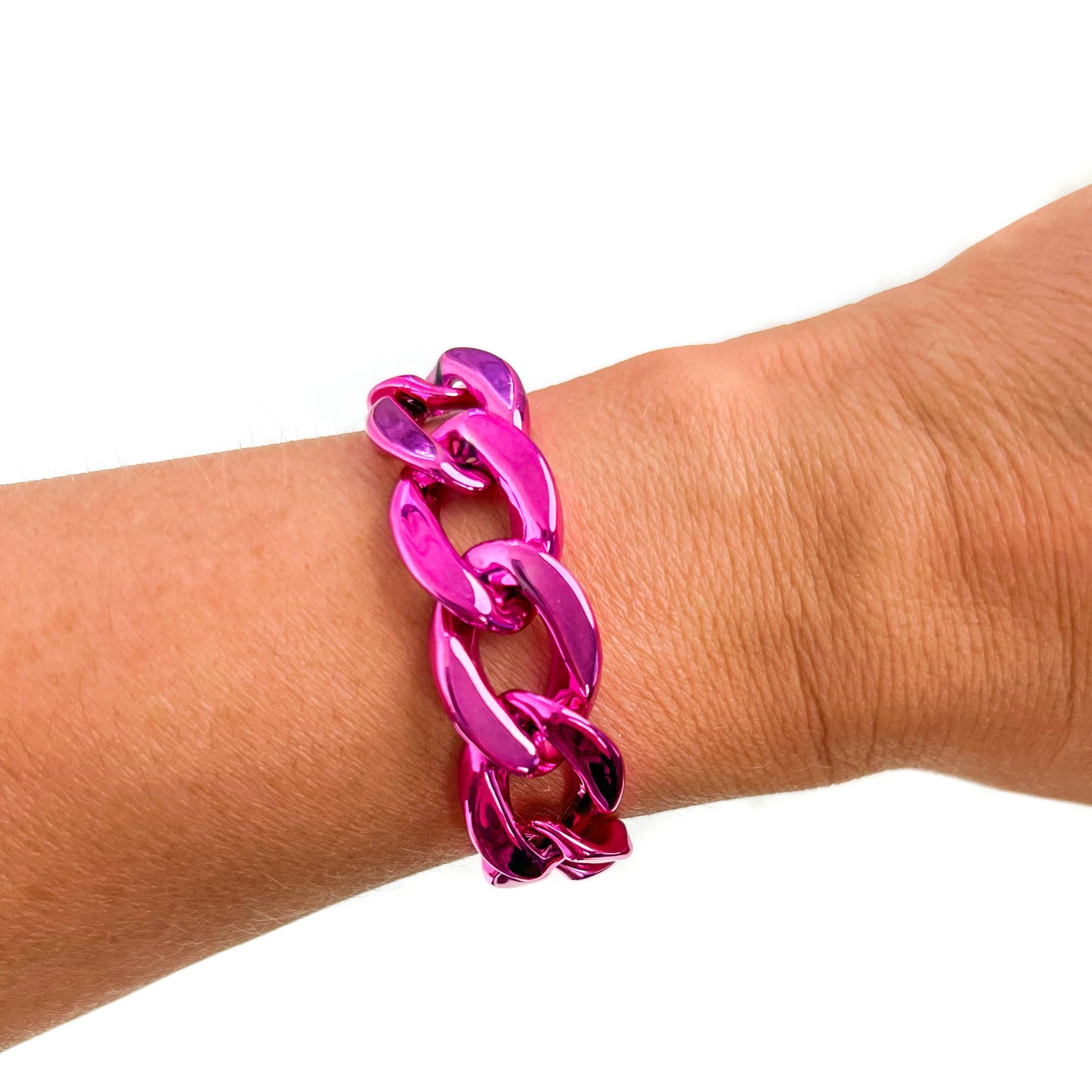 Metallic Magenta Pink Chunky Acrylic Chain Link Bracelet
