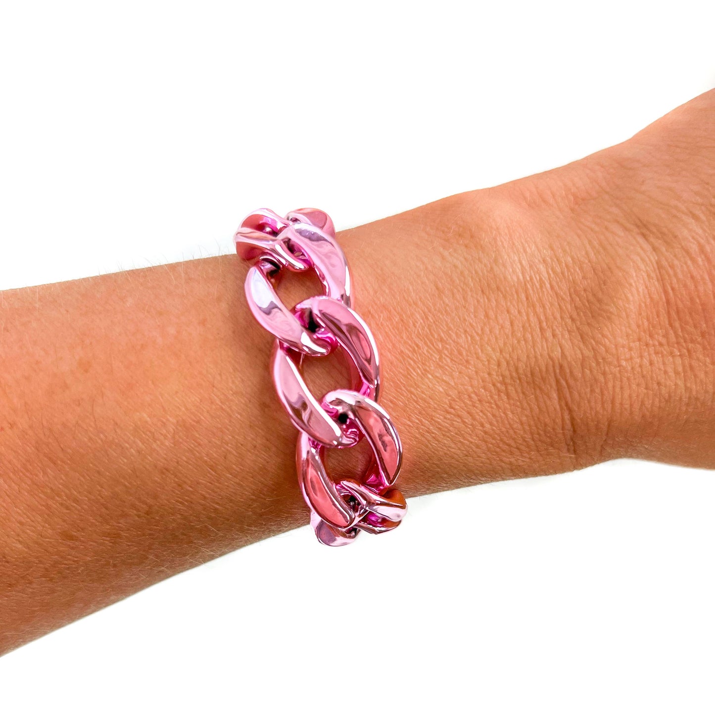 Metallic Light Pink Chunky Acrylic Chain Link Bracelet