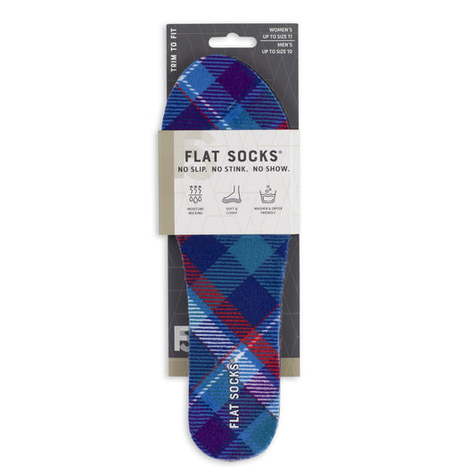 Blue Plaid Flat Socks - Small