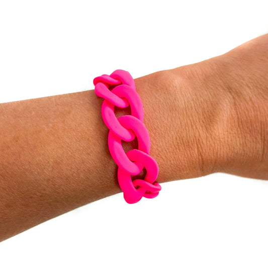 Matte Neon Pink Chunky Acrylic Chain Link Bracelet