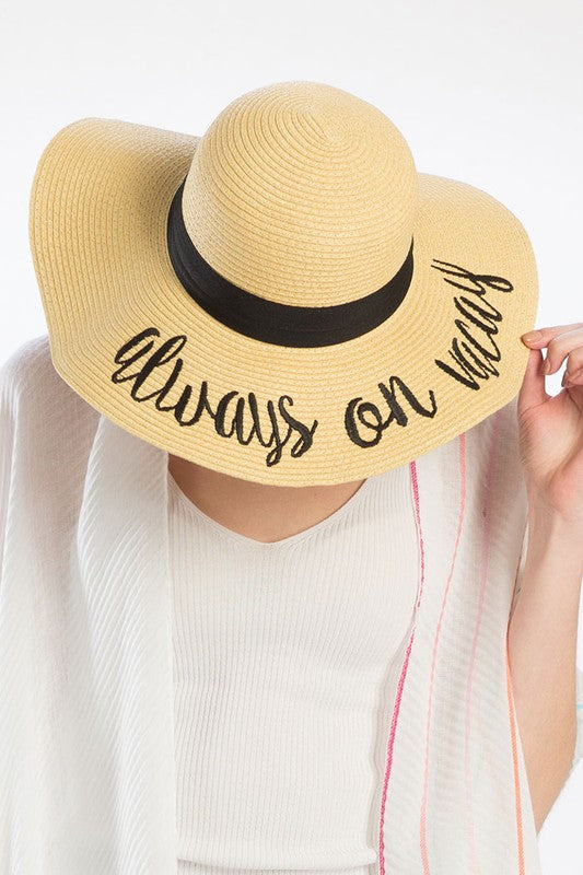 Always on Vacay Embroidery Straw Floppy Sun Hat