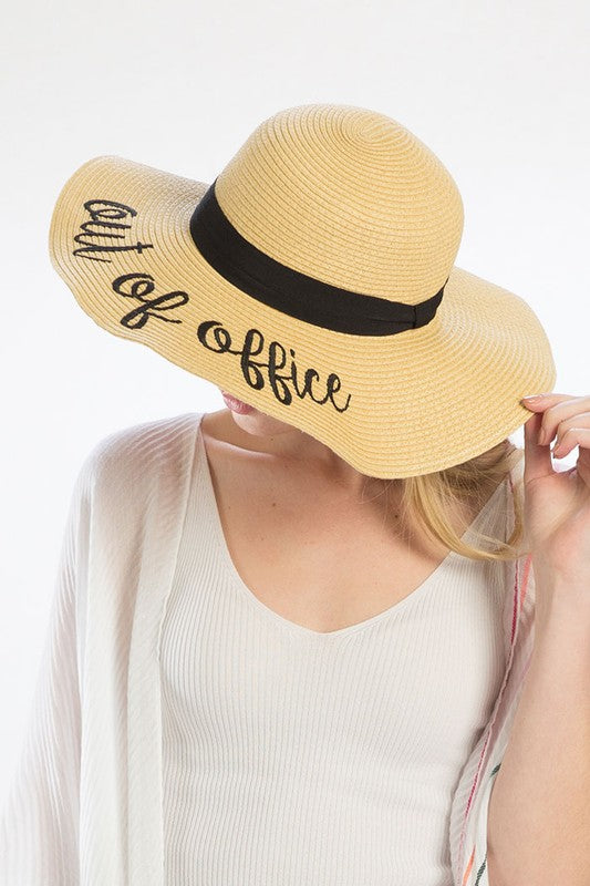 'Out of Office' Embroidery Straw Floppy Sun Hat