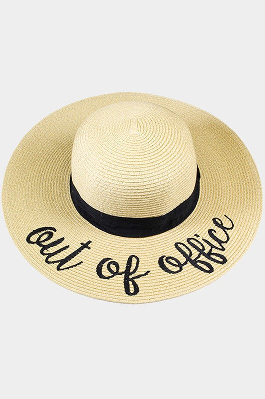 'Out of Office' Embroidery Straw Floppy Sun Hat