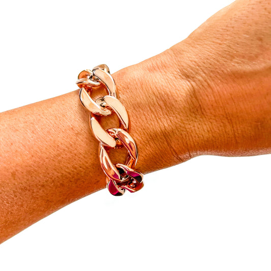 Metallic Rose Gold Chunky Acrylic Chain Link Bracelet