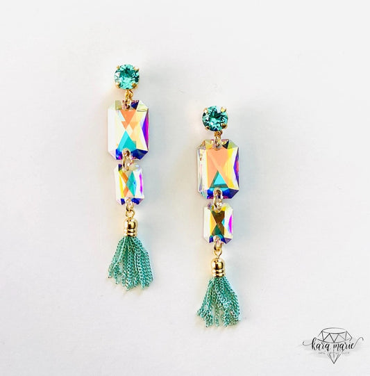 Kara Marie Jewelry Rainbow Tassel Earrings in Mint