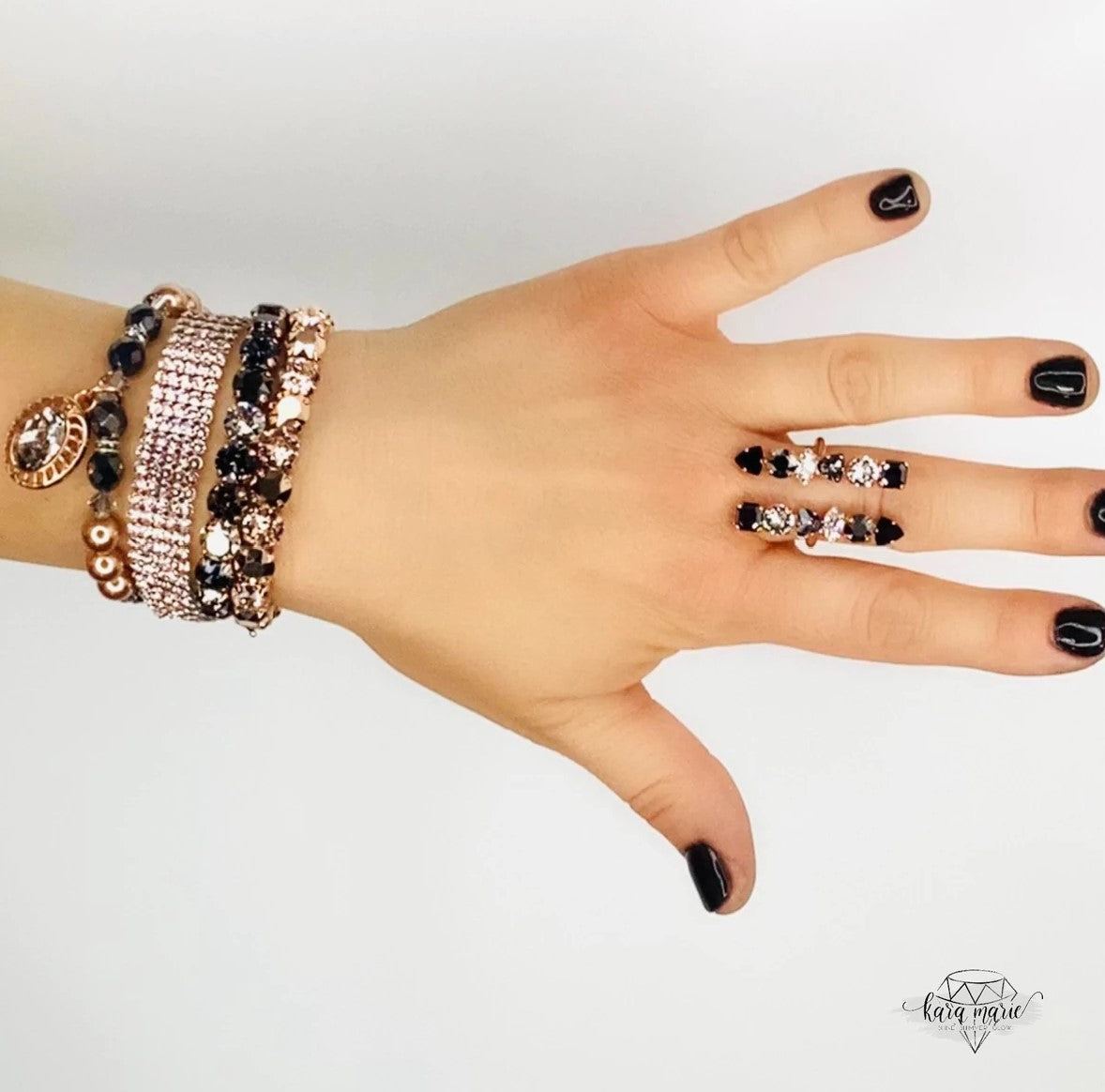 Kara Marie Jewelry - Onyx Angels Collection - Diamonds Stretch Bracelet in Rose Gold x Champagne Hues