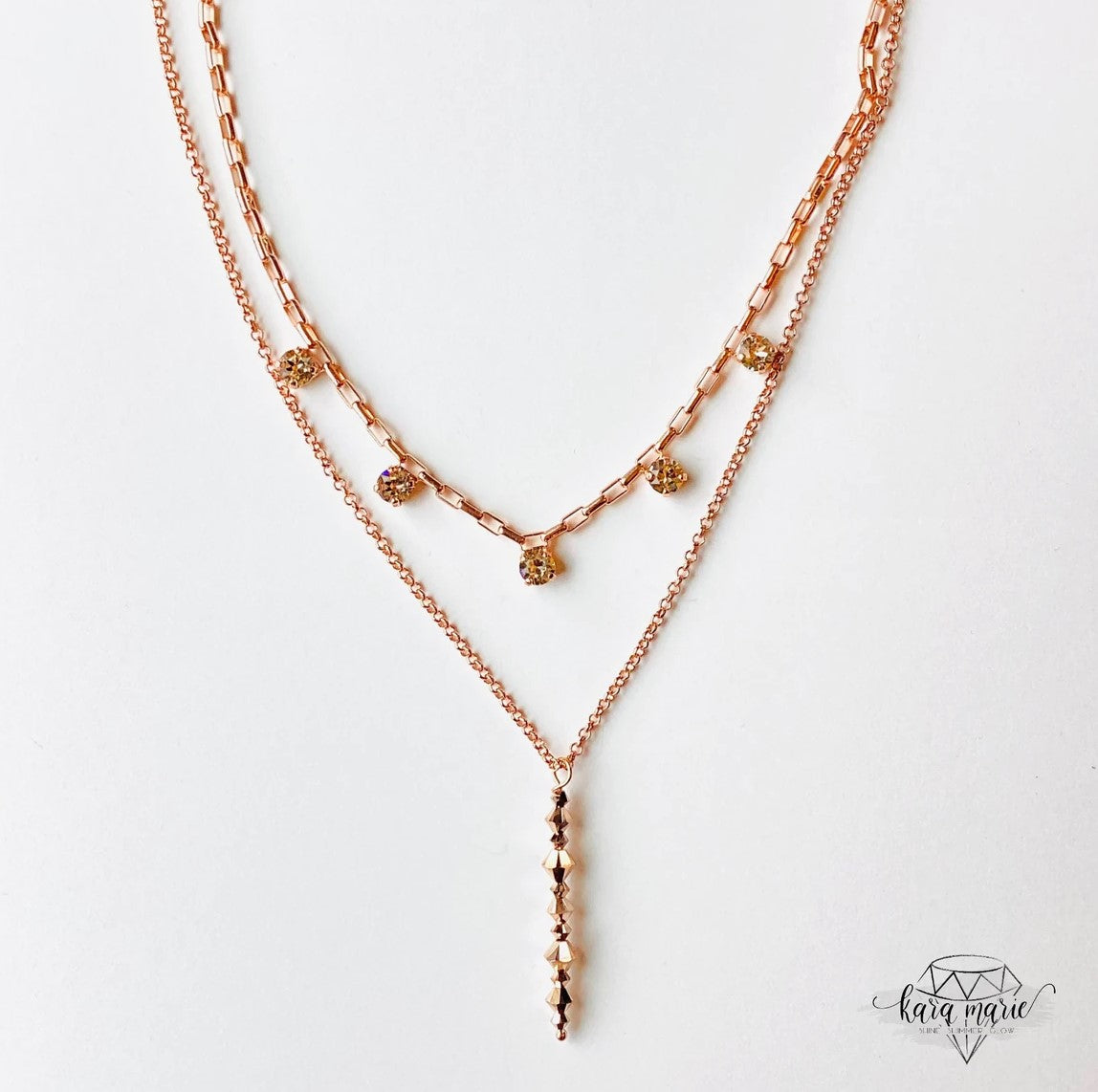 Kara Marie Jewelry - Onyx Angels Collection - Rose Gold Elegance Double Necklace in Rose Gold x Light Silk