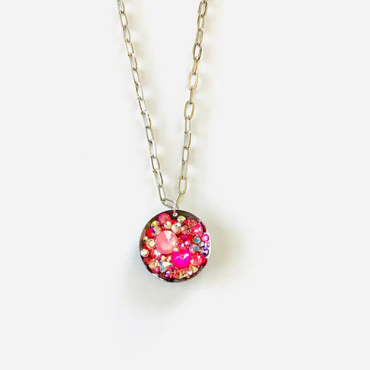 Kara Marie Jewelry - Large Treasure Chest Round Pendant Long Necklace in Ultra Pink Hues