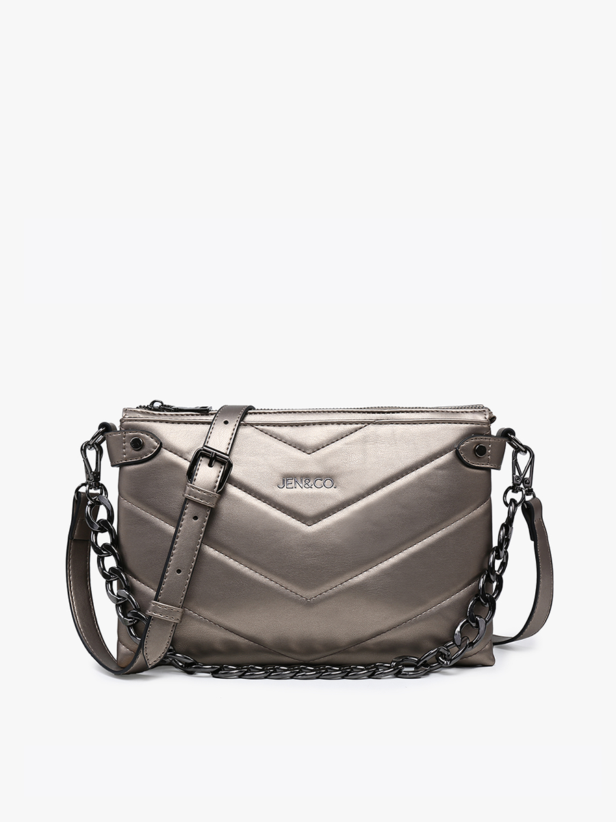 Britt Puffer Crossbody w/ Snaps: Gunmetal