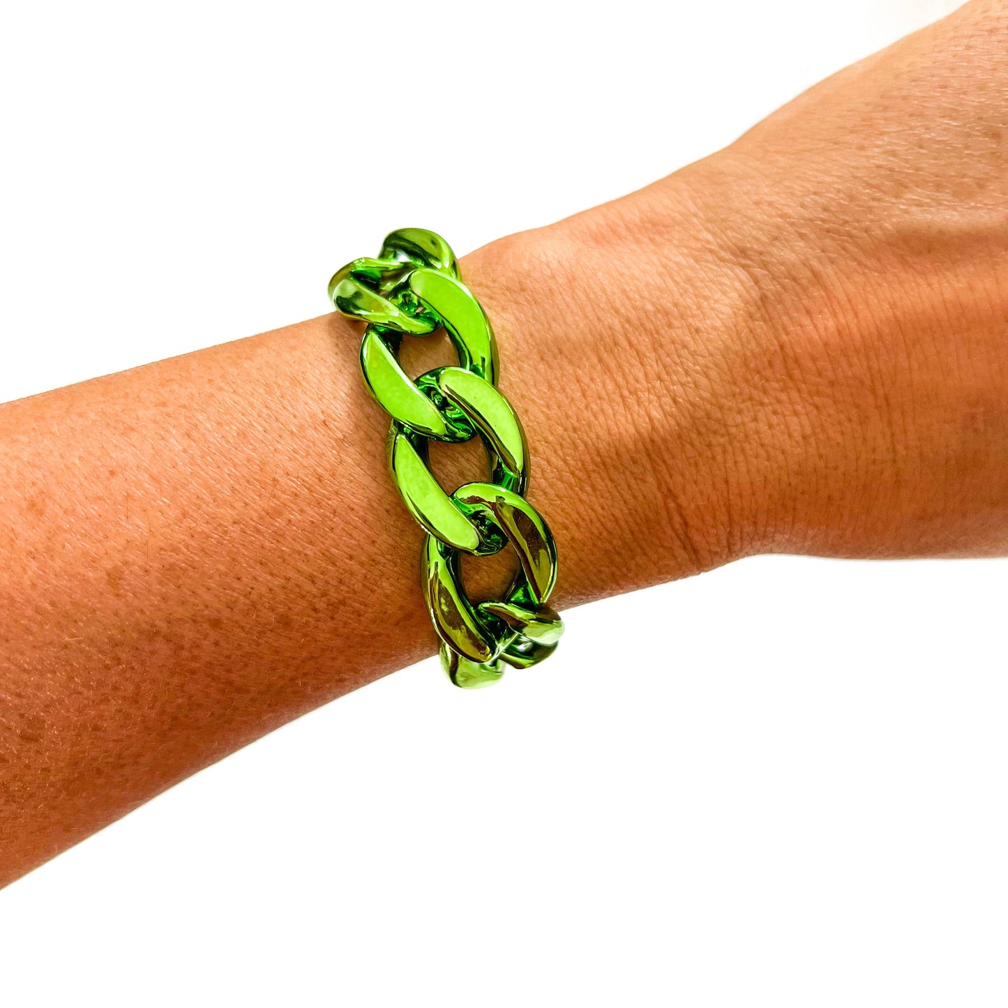 Metallic Light Green Chunky Acrylic Chain Link Bracelet
