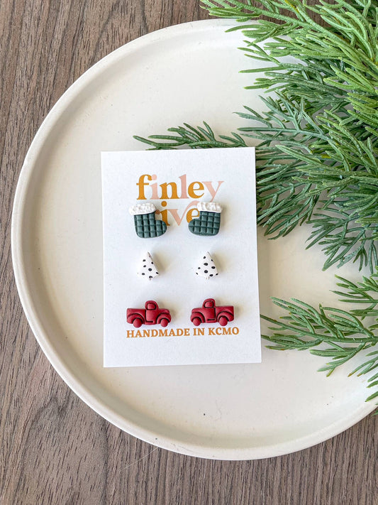 Christmas Stud Pack | Classic Red Truck | Clay Earrings: Gold Findings
