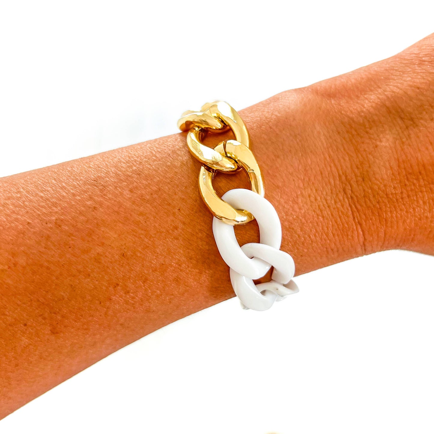 Gold White Chunky Acrylic Chain Link Bracelet