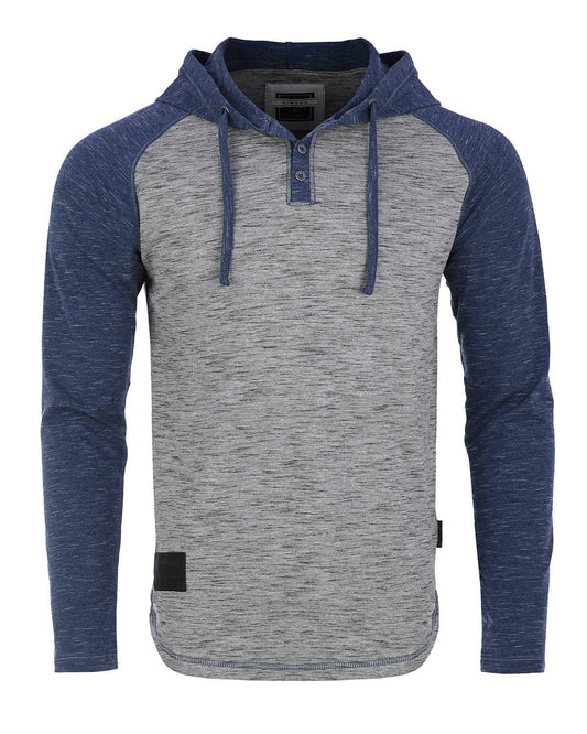 Long Sleeve Color Block Pullover Thin Hoodie: D.Grey / Navy