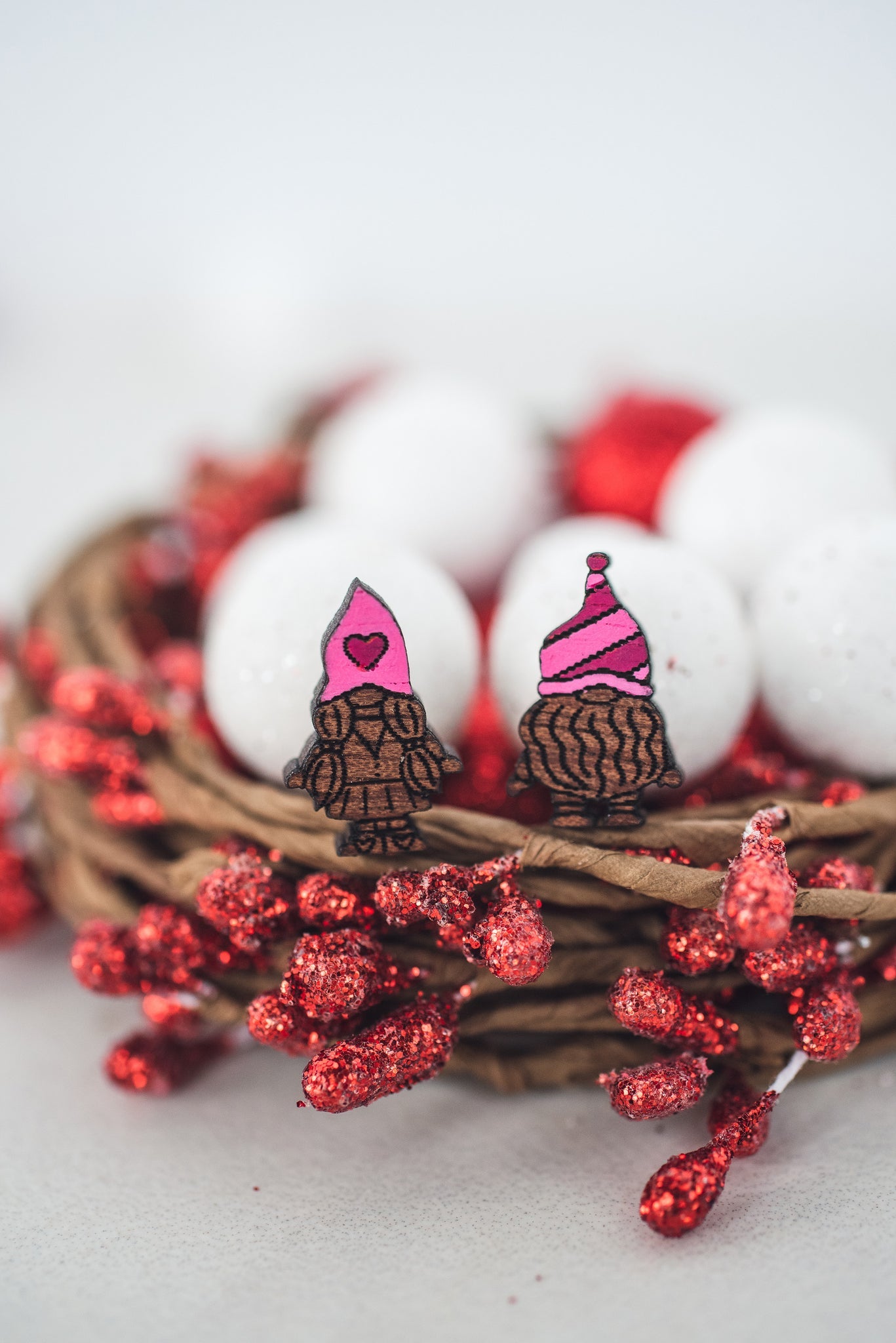 Valentine Gnome Wood Studs - So in Love Collection