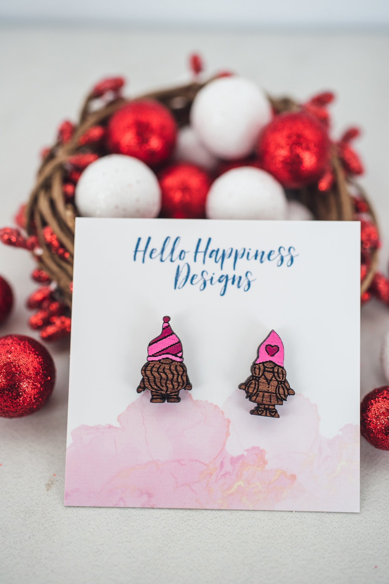 Valentine Gnome Wood Studs - So in Love Collection